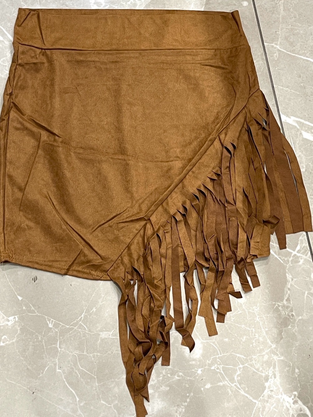 TRUE ROCK Brown Asymmetrical Fringe Skirt
